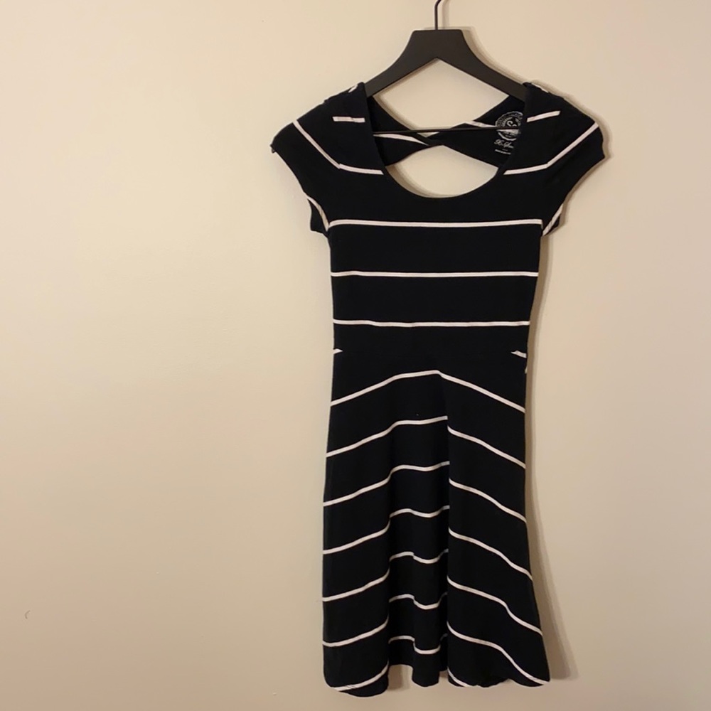 Black and white stripe knit dress